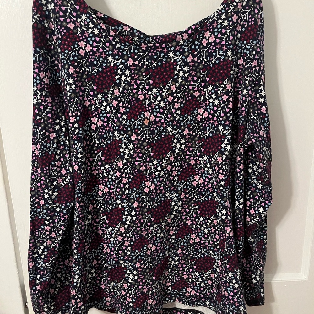Talbots Floral long sleeve top- Pink and Blue floral pattern on dark blue.